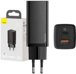 Baseus GaN2 Lite fali töltő, USB + USB-C, 65 W, EU (fekete)