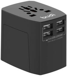 budi univerzális táptöltő / AC adapter 4x USB, 5A, EU/UK/AUS/US/JP (fekete)