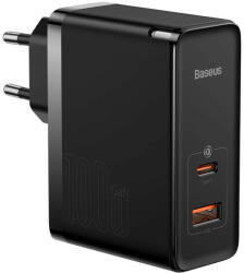 Baseus GaN USB-C + USB fali töltő, 100W + 1m kábel (fekete)