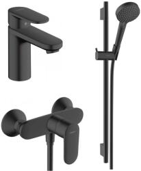 Hansgrohe Set baterie lavoar, baterie dus si set de dus, negru mat, Hansgrohe Vernis Blend (71551670 + 71640670 + 26422670)