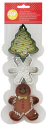 Wilton karácsonyi kiszúró szett, karácsonyfa, hópihe, mézeskalács, fém, 3 db