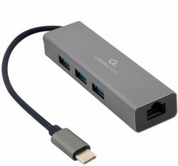 Gembird USB-C Gigabit network adapter with 3-port USB 3.1 hub Grey