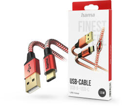Hama USB-A - Type-C adat- és töltőkábel 1, 5 m-es vezetékkel - HAMA Reflective USB-A - USB-C Cable - piros - nextelshop