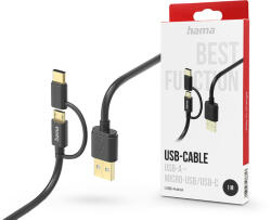 Hama USB-A - micro USB / Type-C adat- és töltőkábel 1 m-es vezetékkel - HAMA 2in1 USB-Cable - fekete - nextelshop