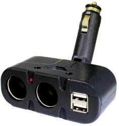 Kettes szivargyújtó elosztó + USB - AE-WF033/12-24V / BM033