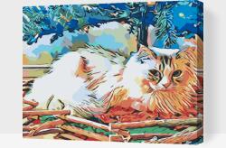 Festés számok szerint - Fa alatt pihenő cica Méret: 30x40cm, Keretezés: Kartonlemezen