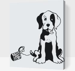  Festés számok szerint - Kutya fekete-fehérben Méret: 40x50cm, Keretezés: Fatáblával