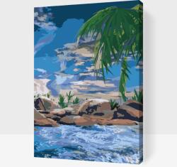  Festés számok szerint - Óceán pálmafával Méret: 40x60cm, Keretezés: Kartonlemezen