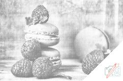  PontPöttyöző - Macaronok málnákkal Méret: 40x60cm, Keretezés: Fatáblával, Szín: Kék