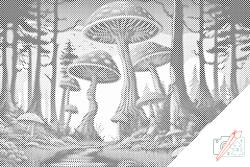  PontPöttyöző - Elvarázsolt gombák Méret: 40x60cm, Keretezés: Fatáblával, Szín: Piros