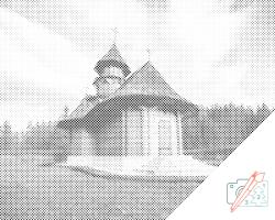 PontPöttyöző - Sihastria-kolostor, Románia 2 Méret: 40x50cm, Keretezés: Fatáblával, Szín: Piros