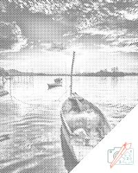PontPöttyöző - Halászhajó a naplementében Méret: 40x50cm, Keretezés: Fatáblával, Szín: Zöld