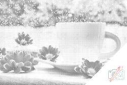 PontPöttyöző - Egy csésze tea egy téli délutánon Méret: 40x60cm, Keretezés: Fatáblával, Szín: Zöld