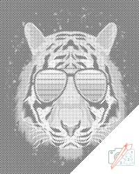 PontPöttyöző - Tigris szemüveggel Méret: 40x50cm, Keretezés: Fatáblával, Szín: Kék