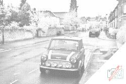PontPöttyöző - Mini Cooper úton Méret: 40x60cm, Keretezés: Fatáblával, Szín: Zöld