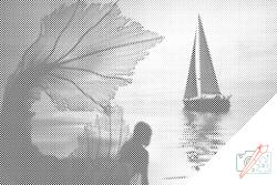  PontPöttyöző - Hableány és hajó Méret: 40x60cm, Keretezés: Kartonlemezen, Szín: Piros