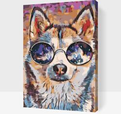  Festés számok szerint - Szemüveges husky Méret: 40x60cm, Keretezés: Kartonlemezen