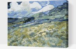  Festés számok szerint - Vincent van Gogh - Búzamező hegyekkel Méret: 30x40cm, Keretezés: Fatáblával