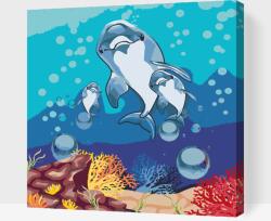  Festés számok szerint - Rajzolt delfinek Méret: 50x50cm, Keretezés: Műanyagtáblával