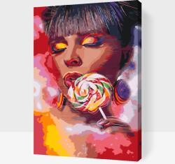 Festés számok szerint - Nő nyalókával Méret: 40x60cm, Keretezés: Műanyagtáblával
