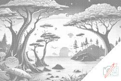  PontPöttyöző - Gombákkal teli erdő Méret: 40x60cm, Keretezés: Kartonlemezen, Szín: Fekete