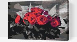  Festés számok szerint - Piros rózsacsokor Méret: 40x60cm, Keretezés: Kartonlemezen