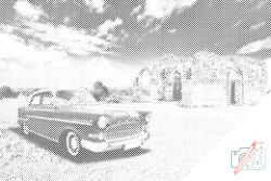  PontPöttyöző - Rertró kocsi Méret: 40x60cm, Keretezés: Kartonlemezen, Szín: Kék