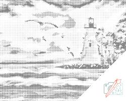  PontPöttyöző - Világítótorony sirályokkal Méret: 30x40cm, Keretezés: Műanyagtáblával, Szín: Zöld