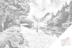  PontPöttyöző - Park a folyónál Méret: 40x60cm, Keretezés: Kartonlemezen, Szín: Kék