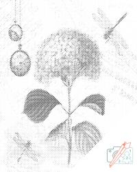  PontPöttyöző - Hortenzia és szitakötő Méret: 40x50cm, Keretezés: Kartonlemezen, Szín: Piros