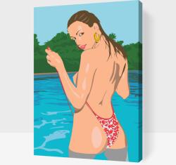 Festés számok szerint - Nő a medencében Méret: 40x60cm, Keretezés: Fatáblával