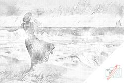  PontPöttyöző - Hölgy a parton Méret: 40x60cm, Keretezés: Kartonlemezen, Szín: Zöld