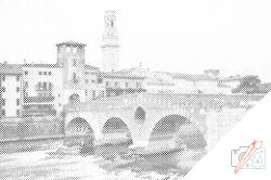 PontPöttyöző - Ponte Pietra kőhíd, Verona Méret: 40x60cm, Keretezés: Fatáblával, Szín: Kék