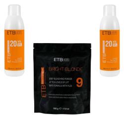 ETB Professional Pachet Decolorat ETB Hair Professional Bright Blonde, Pudra Gri 9 Tonuri 500 g, Oxidant Crema 9% si 6%