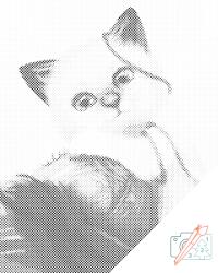  PontPöttyöző - Gombolyaggal játszó kiscica Méret: 30x40cm, Keretezés: Kartonlemezen, Szín: Zöld