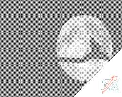  PontPöttyöző - Macska teliholdkor Méret: 40x50cm, Keretezés: Kartonlemezen, Szín: Zöld