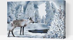 Festés számok szerint - Rénszarvas hófödte tájon Méret: 40x60cm, Keretezés: Kartonlemezen