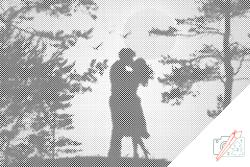  PontPöttyöző - Szerelmespár a naplementében Méret: 40x60cm, Keretezés: Műanyagtáblával, Szín: Fekete