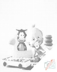  PontPöttyöző - Kisfiú a játékai körében Méret: 30x40cm, Keretezés: Kartonlemezen, Szín: Fekete