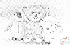  PontPöttyöző - Pingvin, plüssmackó és bárány Méret: 40x60cm, Keretezés: Kartonlemezen, Szín: Fekete