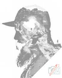  PontPöttyöző - Férfi, barlang, hintázó lány Méret: 30x40cm, Keretezés: Kartonlemezen, Szín: Zöld