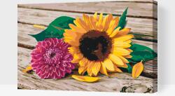 Festés számok szerint - Napraforgó és pink dália Méret: 40x60cm, Keretezés: Műanyagtáblával