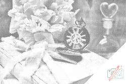  PontPöttyöző - Zsebóra bazsarózsával Méret: 40x60cm, Keretezés: Kartonlemezen, Szín: Zöld