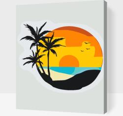  Festés számok szerint - Strand, pálmafák, naplemente Méret: 30x40cm, Keretezés: Műanyagtáblával