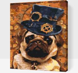  Festés számok szerint - Mops kalappal Méret: 40x50cm, Keretezés: Műanyagtáblával