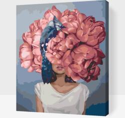Festés számok szerint - Nő elrejtve babarózsában Méret: 40x50cm, Keretezés: Kartonlemezen