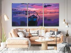 Festés számok szerint - Csónak naplementében (3 db-os készlet) Méret: 40x60cm (3db), Keretezés: Műanyagtáblával