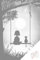  PontPöttyöző - Hintázó kislány cicával Méret: 40x60cm, Keretezés: Műanyagtáblával, Szín: Kék