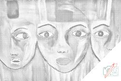  PontPöttyöző - Absztrakt arcok Méret: 40x60cm, Keretezés: Fatáblával, Szín: Fekete