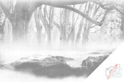 PontPöttyöző - Köd az erdőben Méret: 40x60cm, Keretezés: Fatáblával, Szín: Fekete